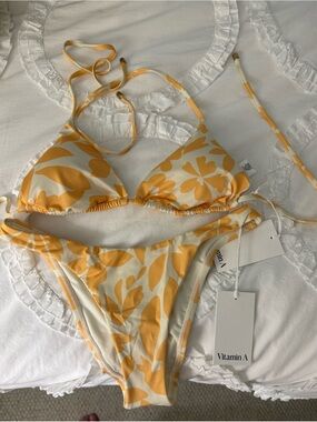 Vitamin A Cream and Yellow Floral Triangle Bikini
